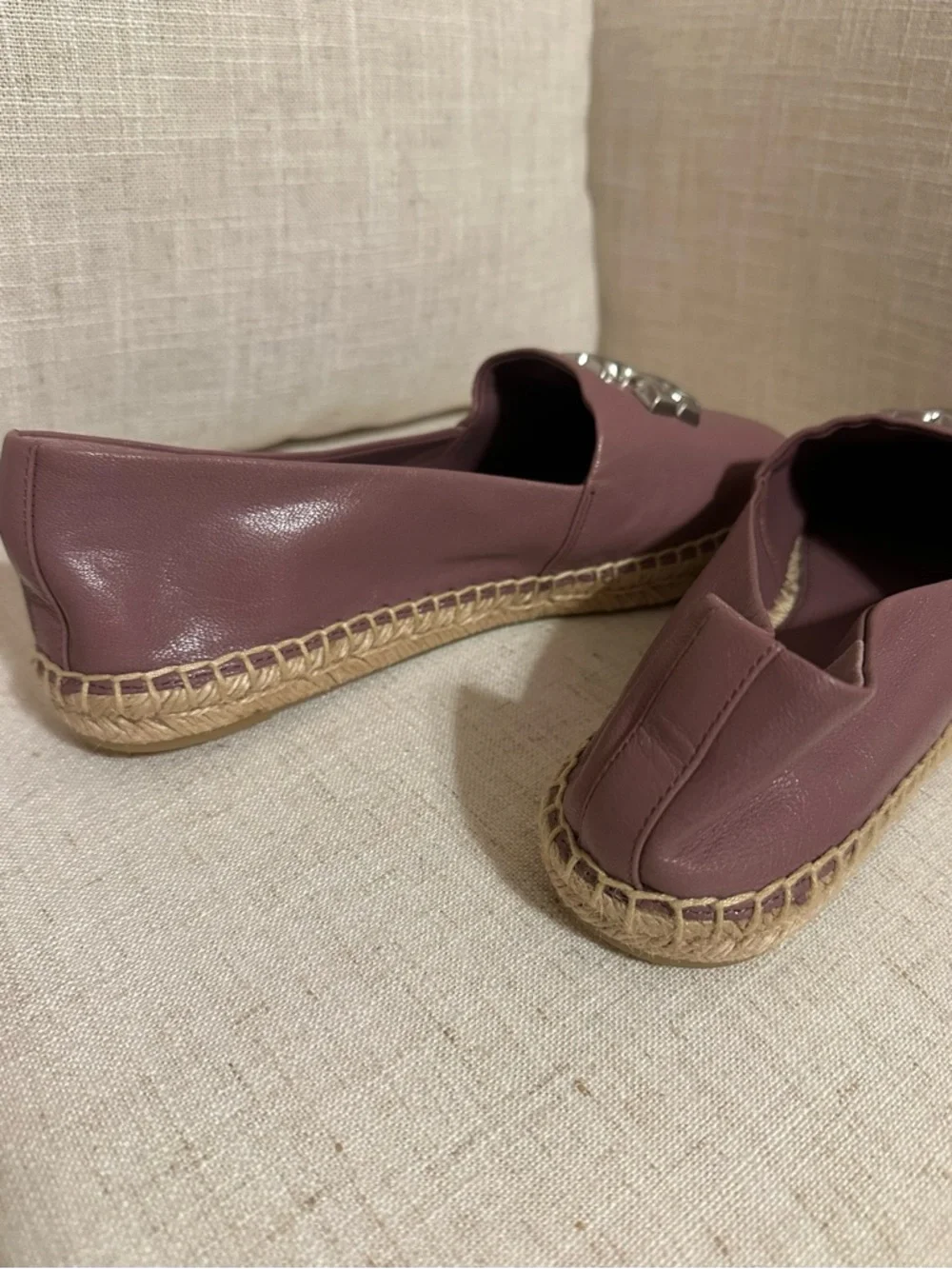 Women’s Size 8 Tory Burch Leather Espadrilles with Silver Logo